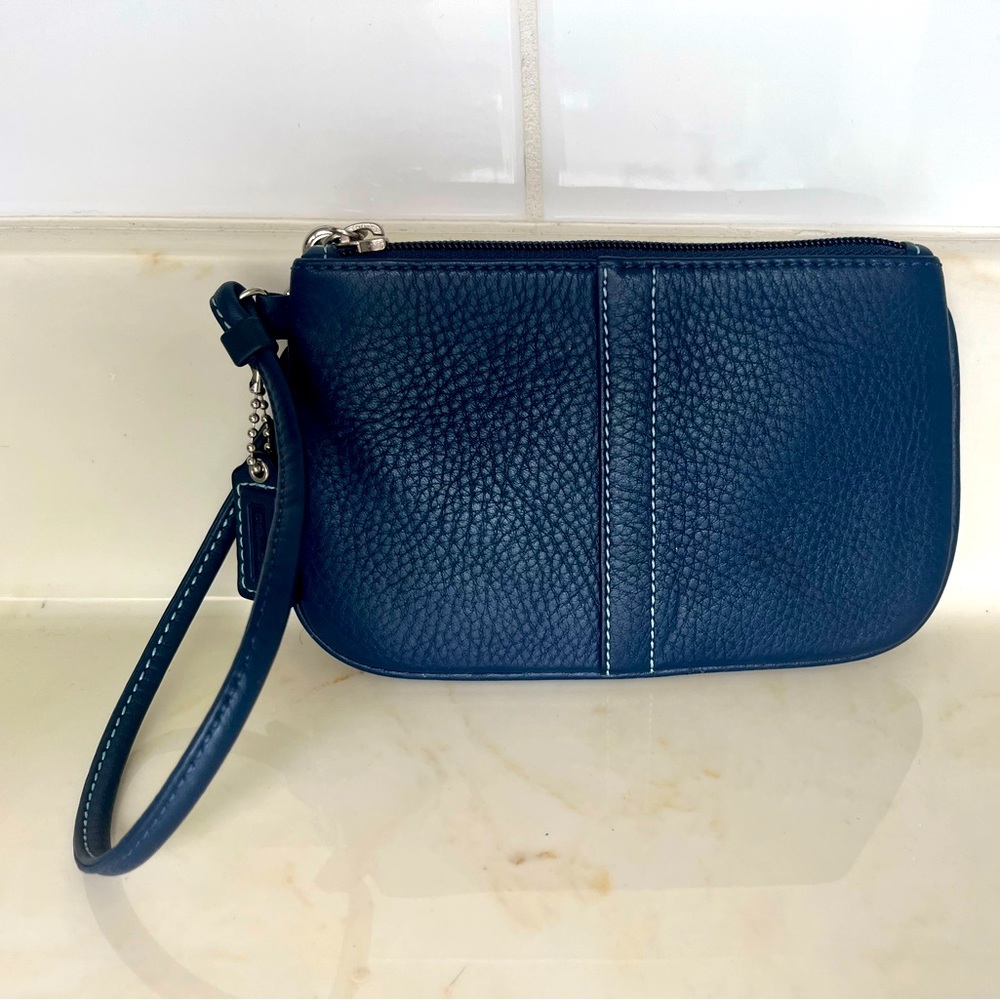 Coach Leather Wristlet- small. Never Carried. Navy Blue.